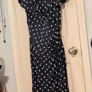 Lauren Ralph Lauren Navy Polka Dot Midi Dress